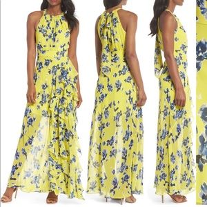 Eliza J Halter Ruffle Maxi Dress
